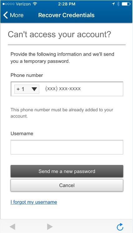 screenshot of recovering credentials when you can't access your account
